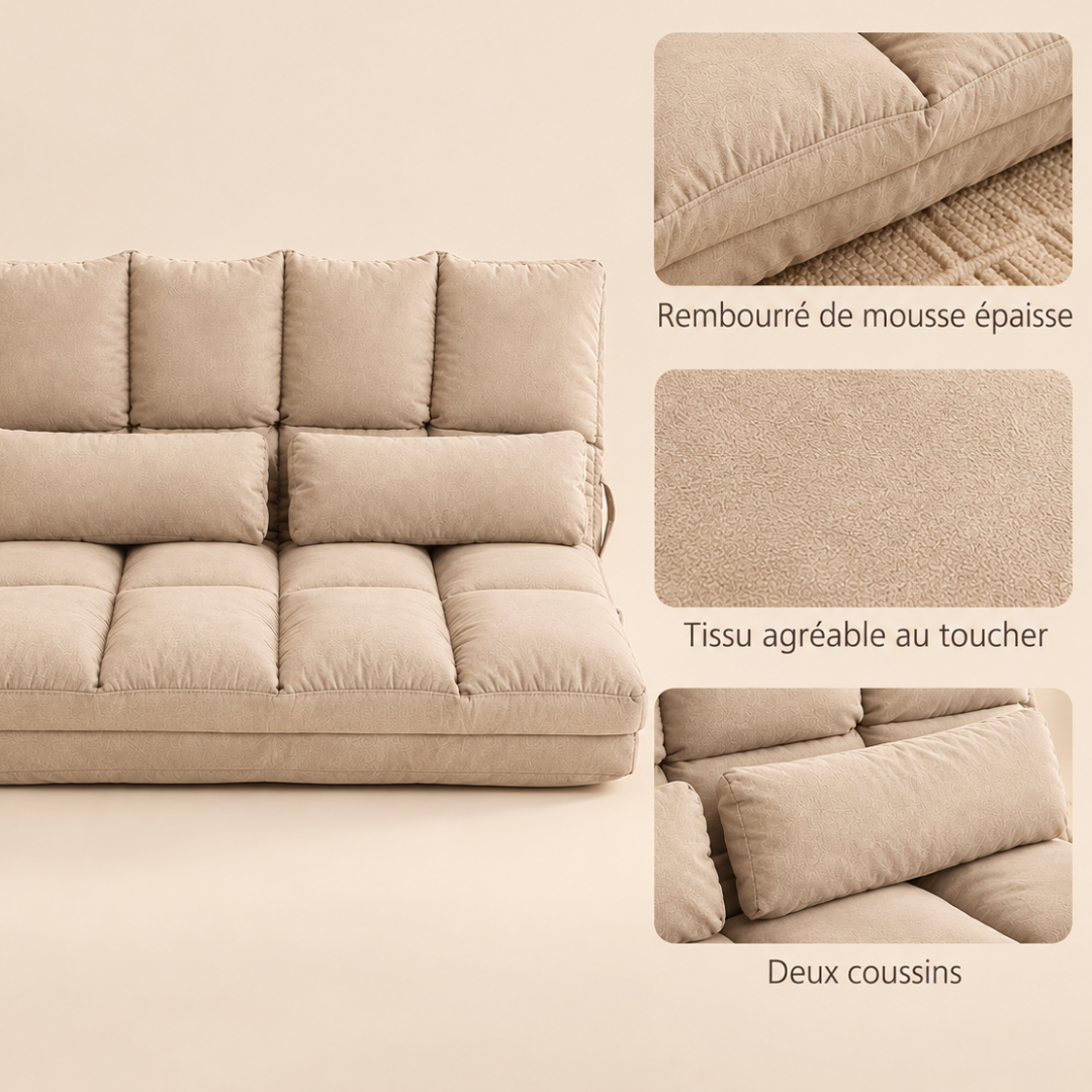 Canapé-Lit Futon Convertible Beige