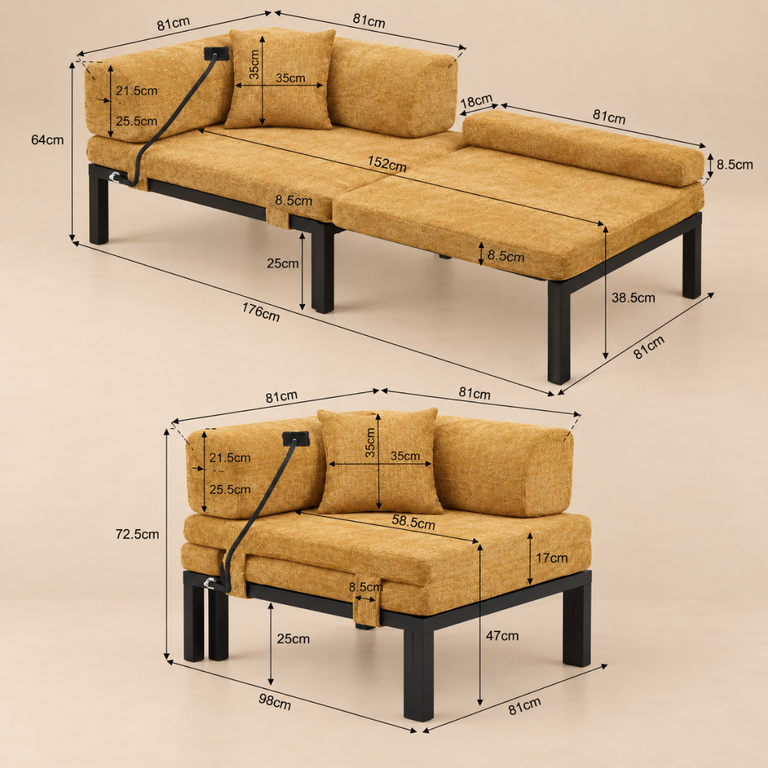 Fauteuil Futon Convertible Moutarde en Bois