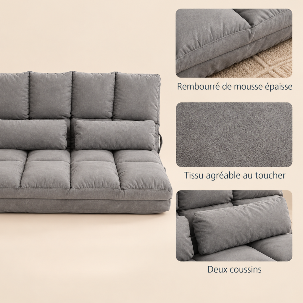Canapé-Lit Futon Convertible Gris
