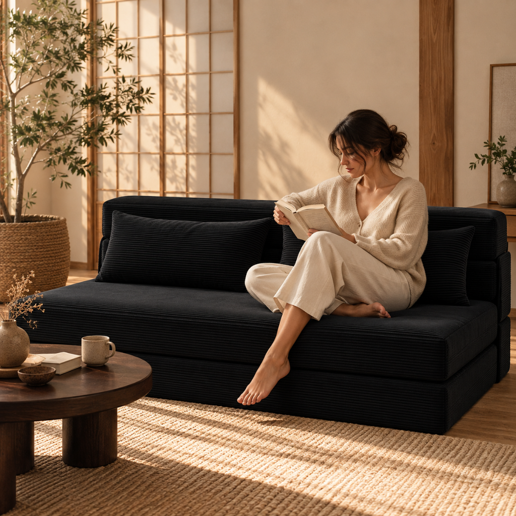 Canapé Futon Pliable Noir