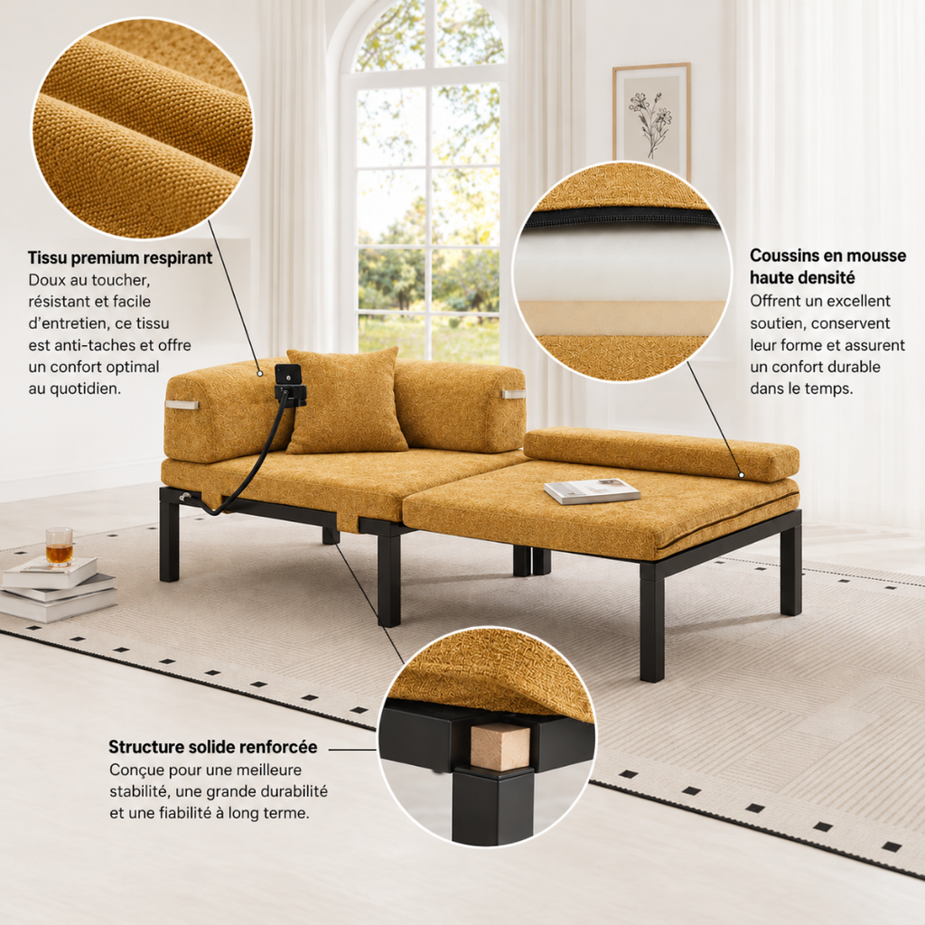 Fauteuil Futon Convertible Moutarde en Bois