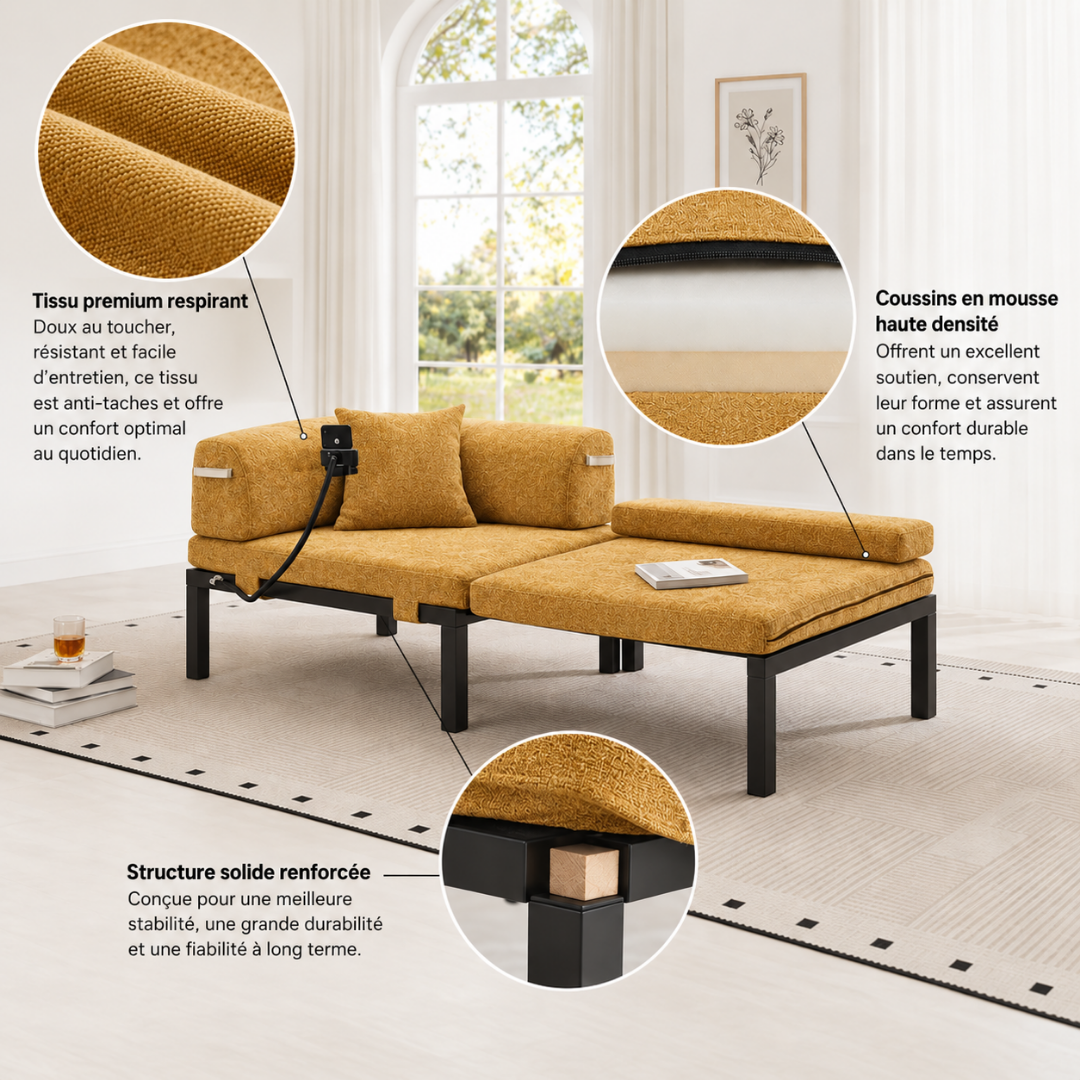 Fauteuil Futon Convertible Moutarde en Bois