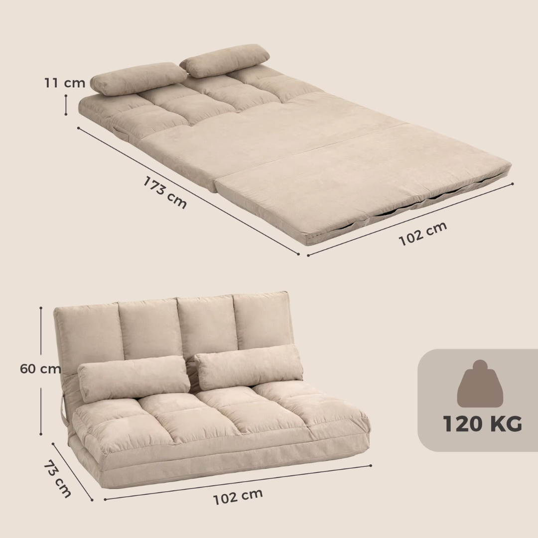 Canapé-Lit Futon Convertible Beige