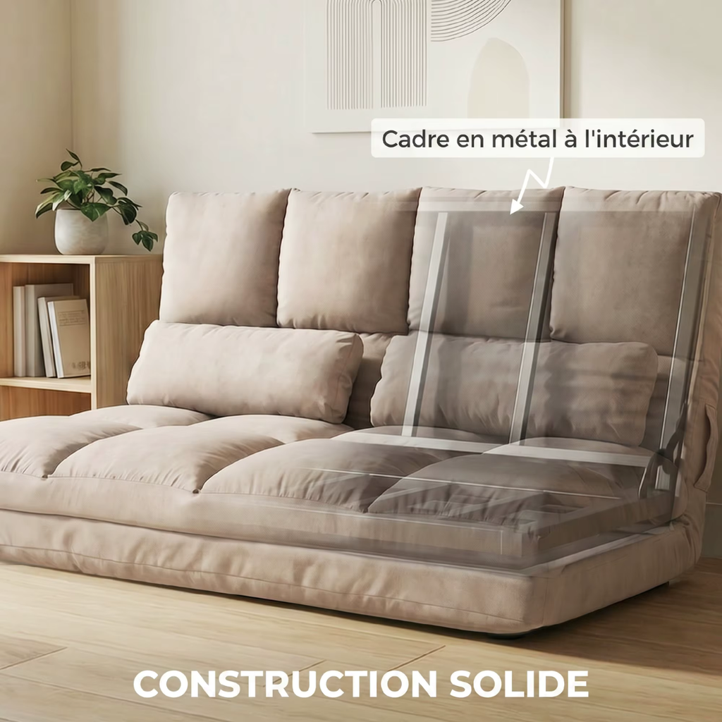 Canapé-Lit Futon Convertible Beige