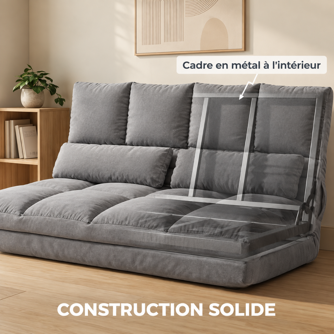 Canapé-Lit Futon Convertible Gris