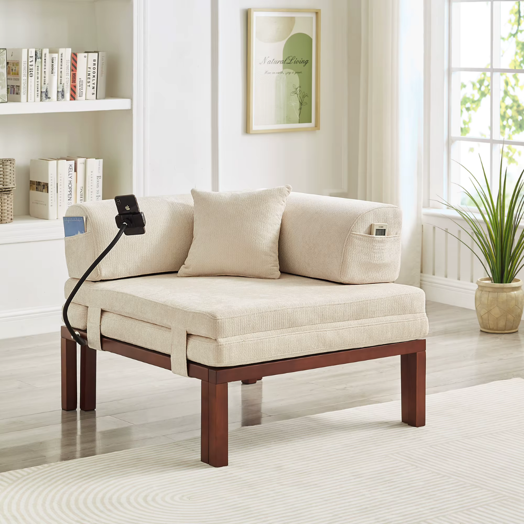 Fauteuil Futon Convertible Beige en Bois