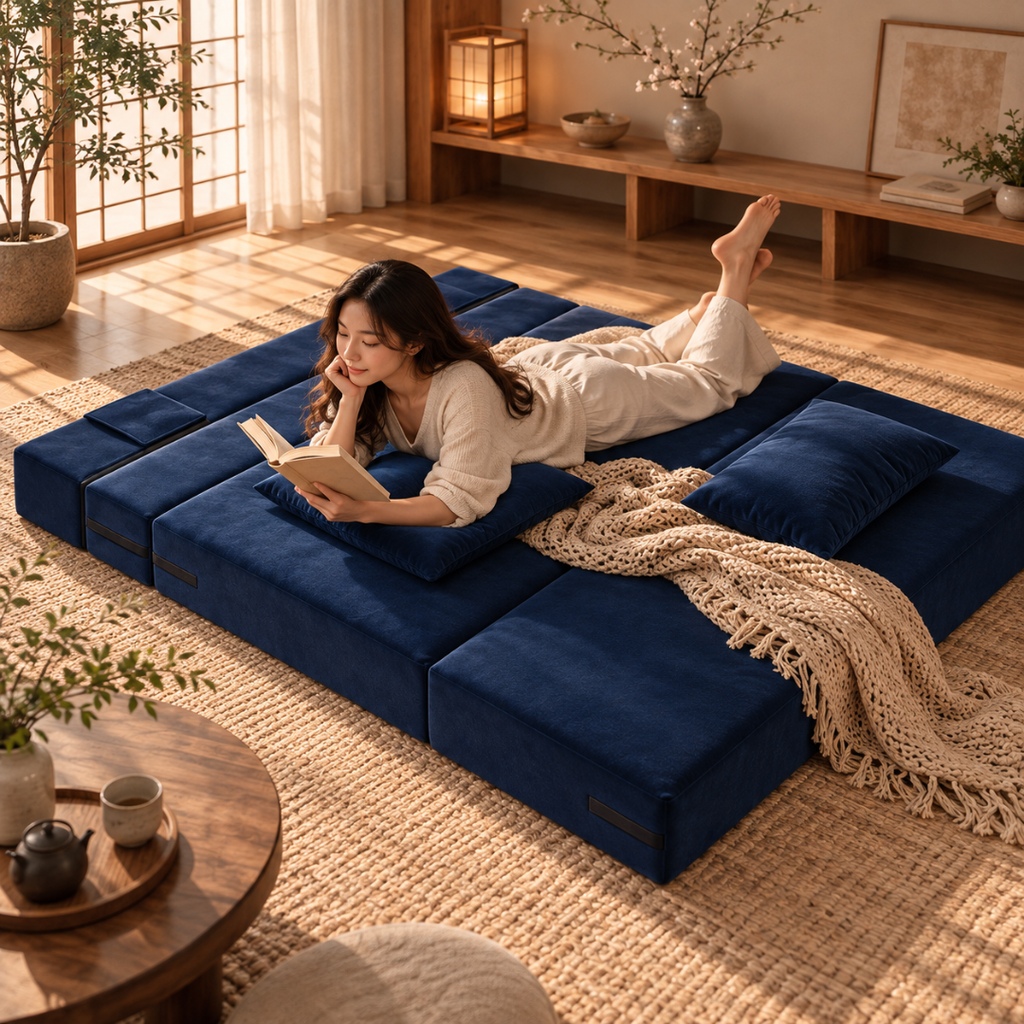 Canapé Futon Pliable Bleu Foncé