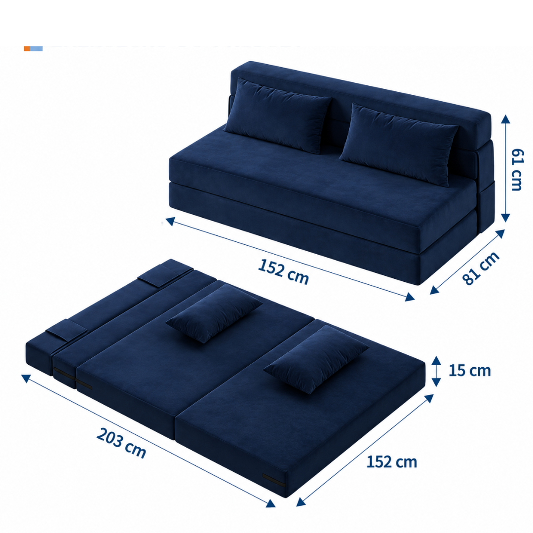 Canapé Futon Pliable Bleu Foncé