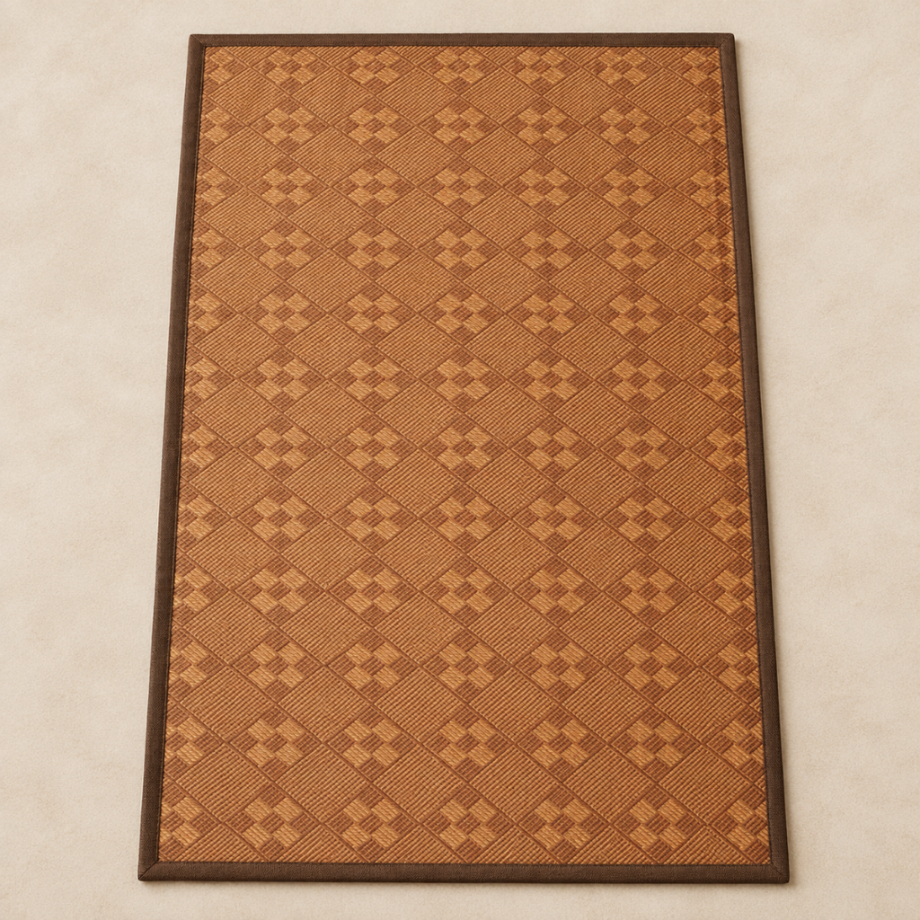 Tapis de Sol Japonais Épais Quadrillé Marron
