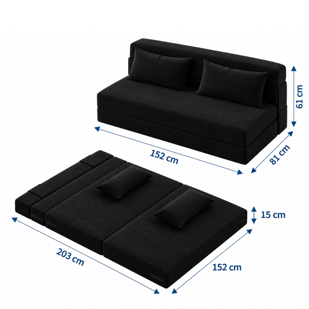 Canapé Futon Pliable Noir
