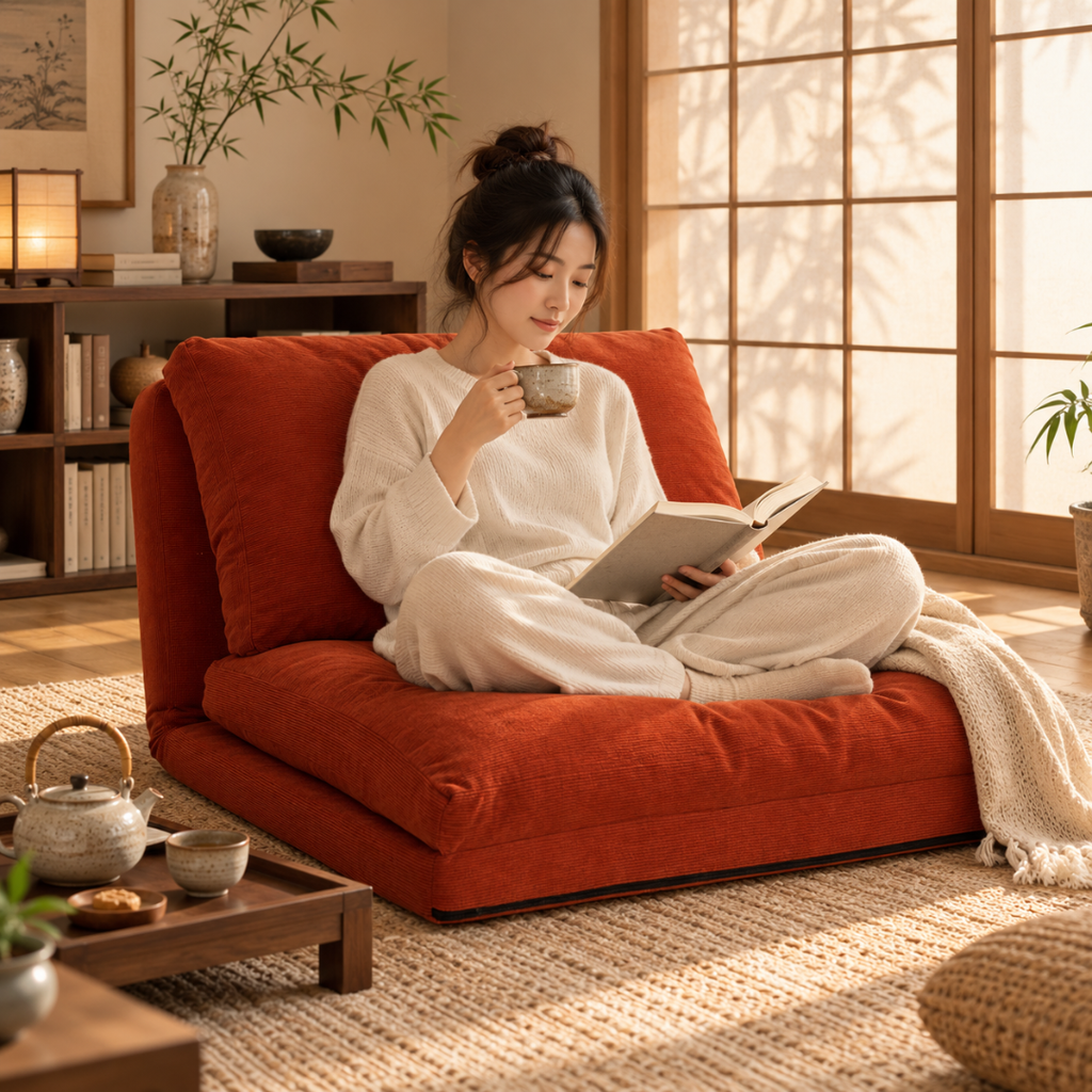 Canapé-Lit Futon Japonais Terracotta