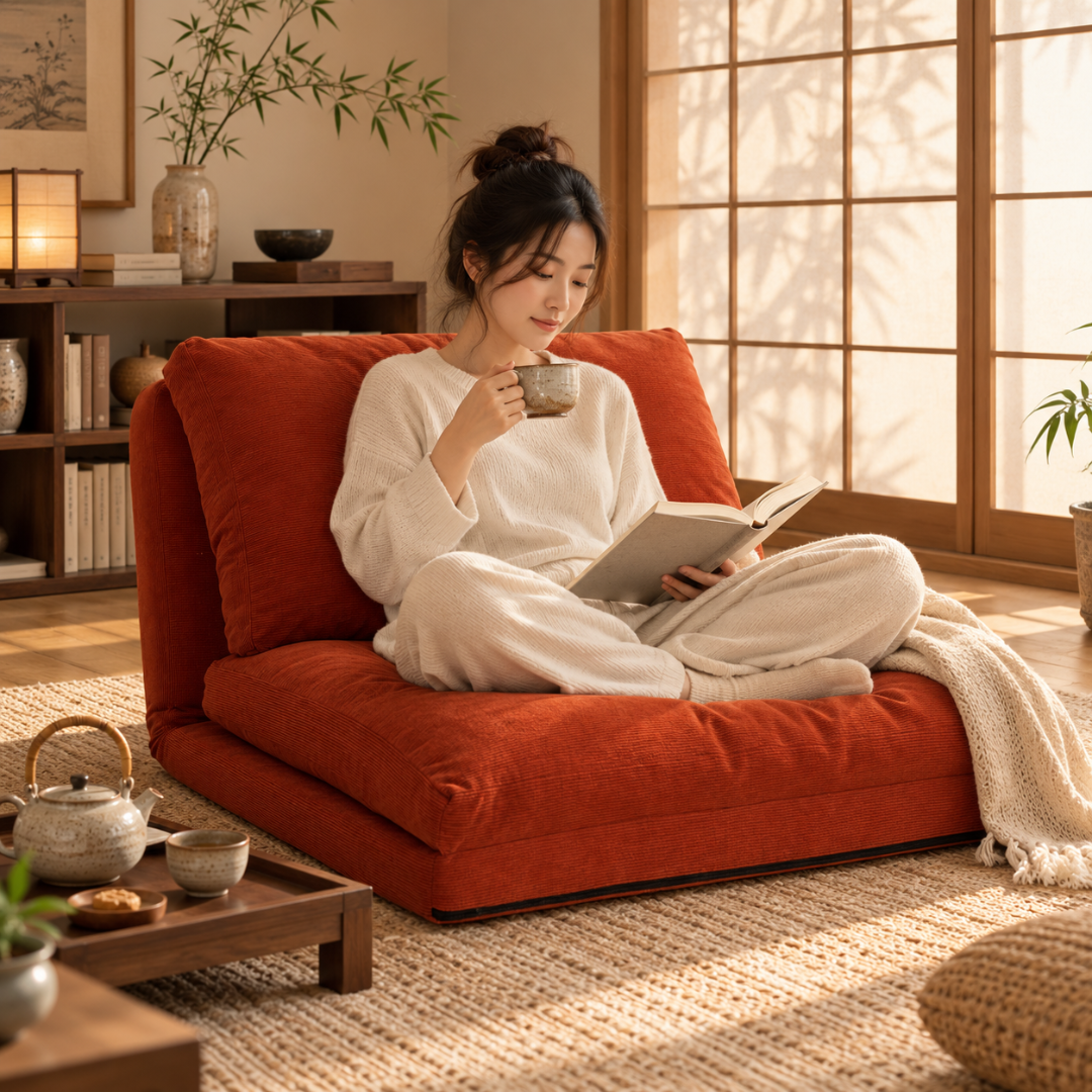 Canapé-Lit Futon Japonais Terracotta