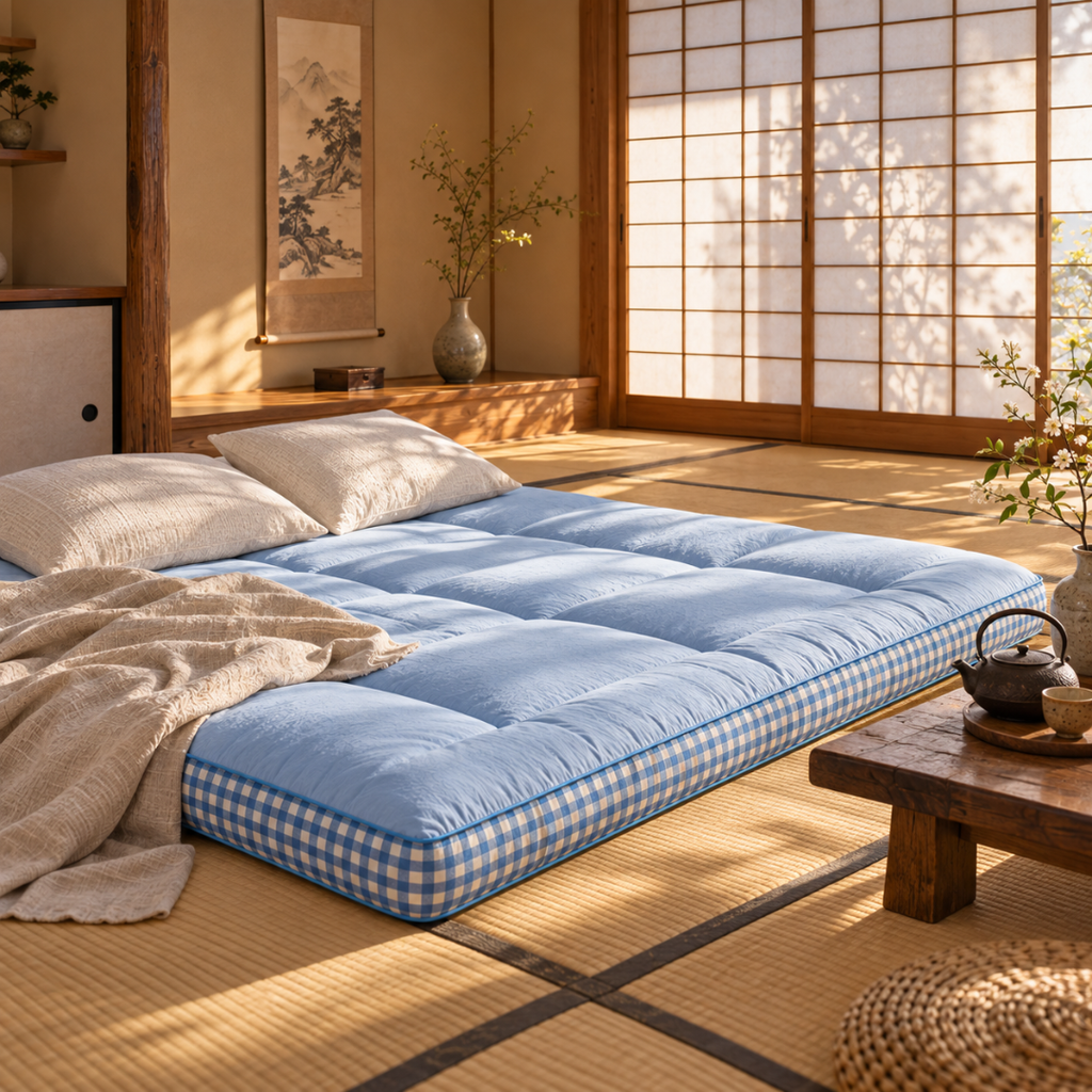 Matelas Futon Bleu en Fibre de Soja