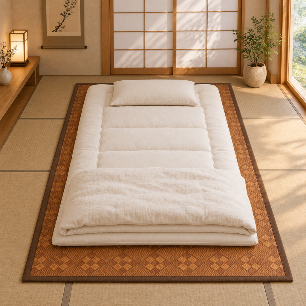 Tapis de Sol Japonais Épais Quadrillé Marron