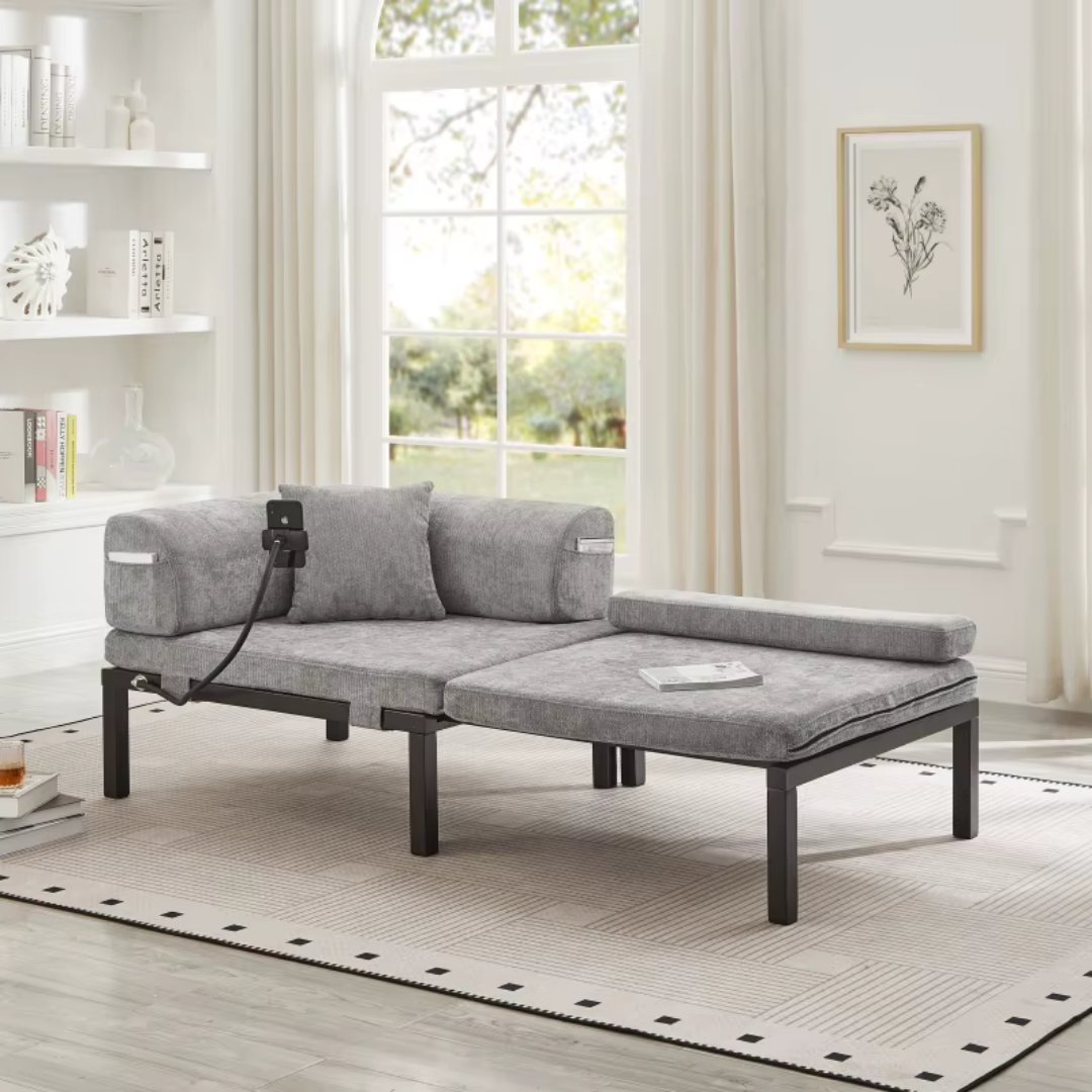 Fauteuil Futon Convertible Gris en Bois