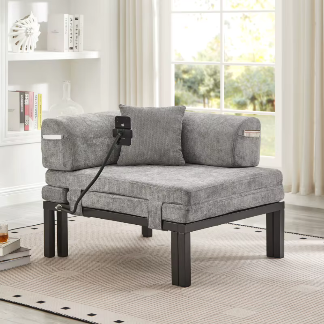 Fauteuil Futon Convertible Gris en Bois