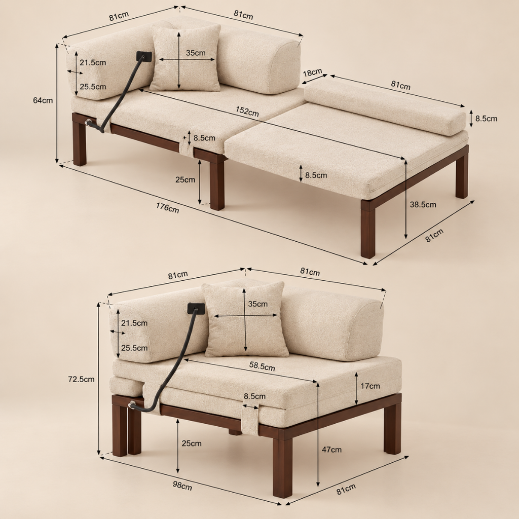 Fauteuil Futon Convertible Beige en Bois