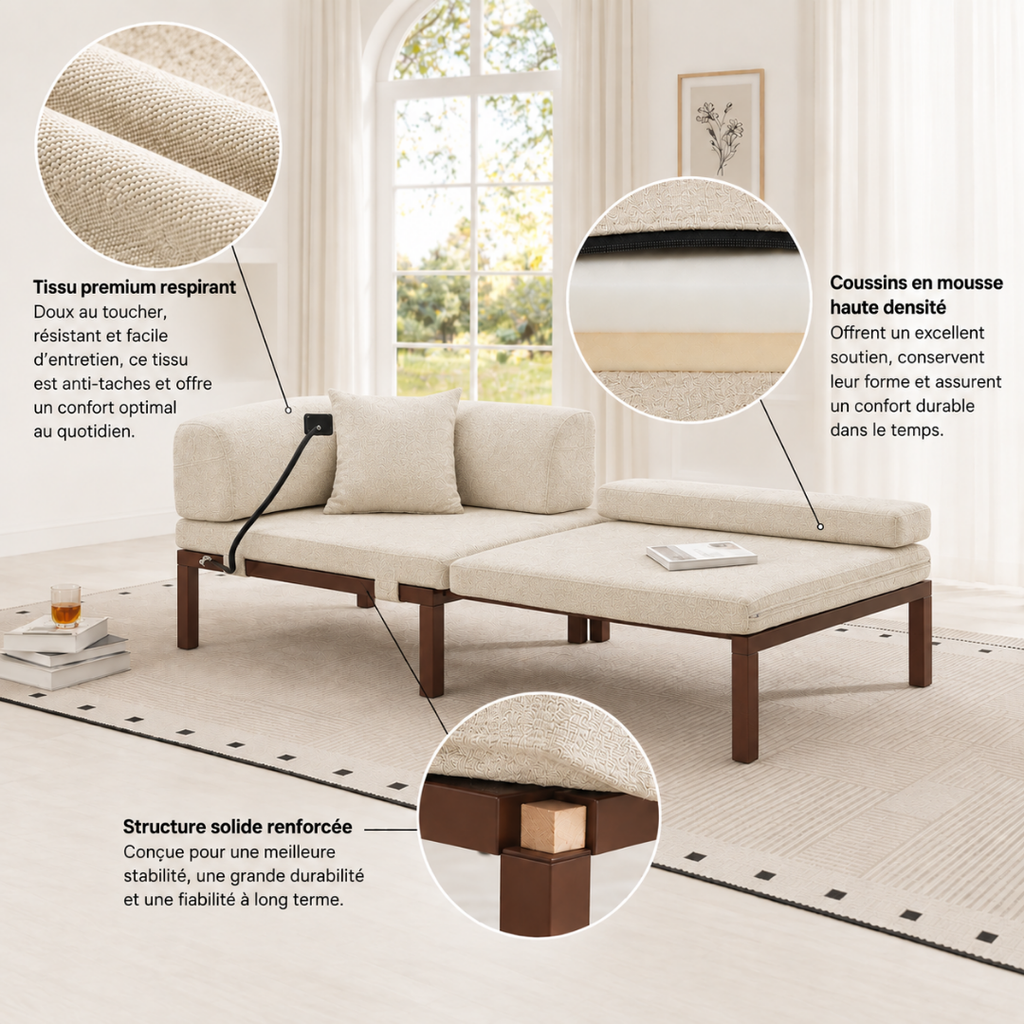 Fauteuil Futon Convertible Beige en Bois
