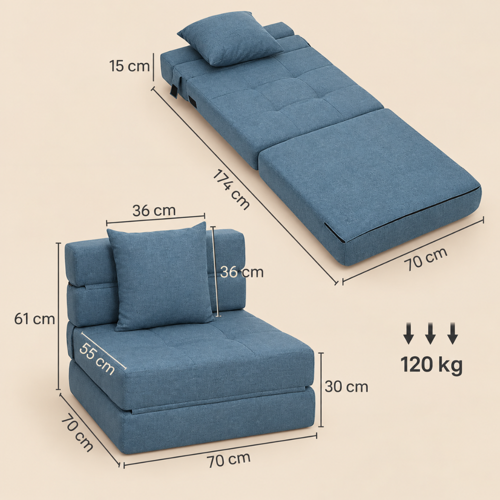 Fauteuil Futon Pliable Bleu