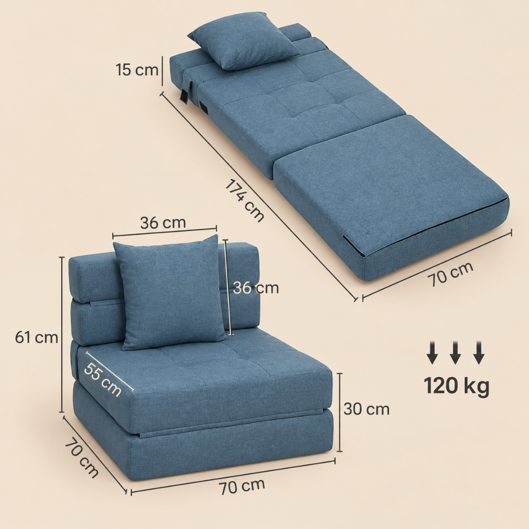 Fauteuil Futon Pliable Bleu