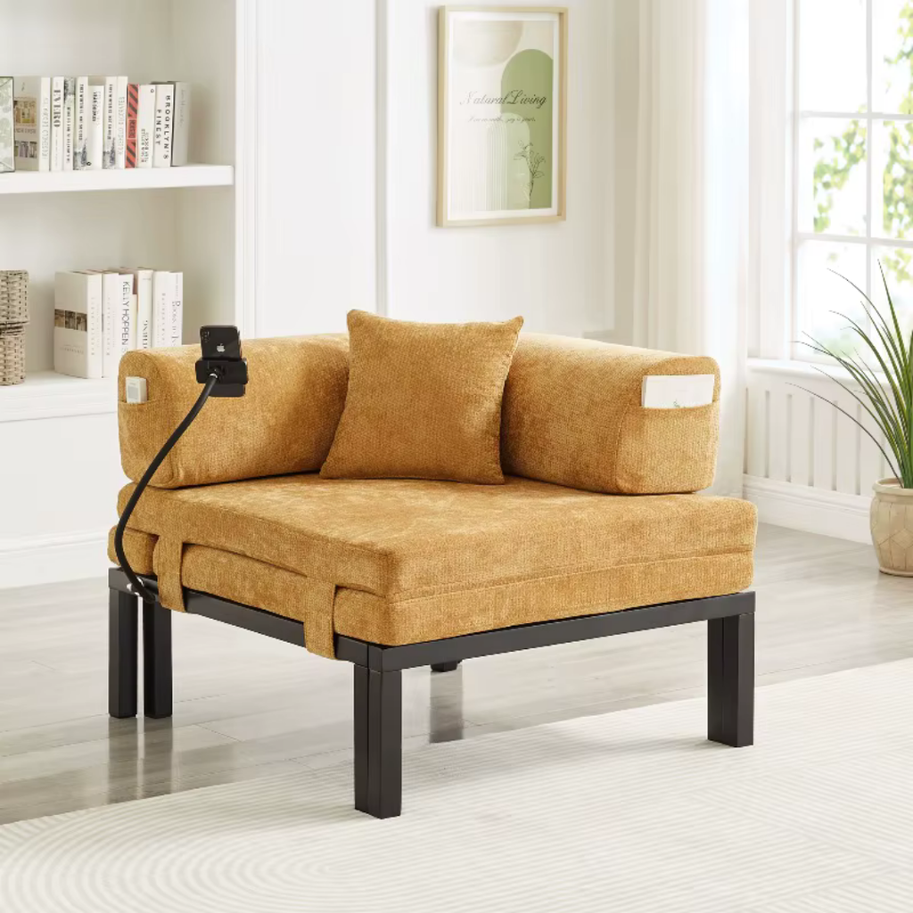Fauteuil Futon Convertible Moutarde en Bois