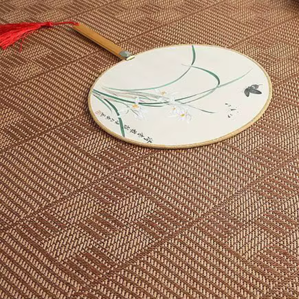 Tapis de Sol Japonais Épais Quadrillé Marron