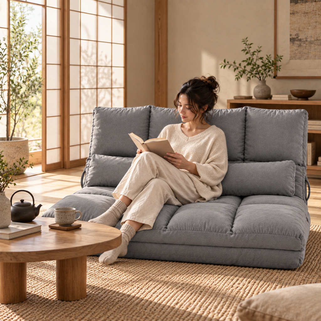 Canapé-Lit Futon Convertible Gris