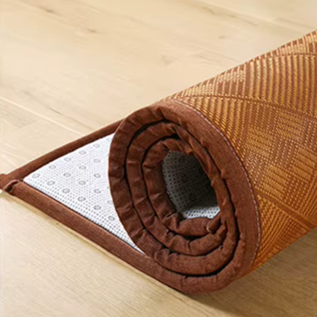 Tapis de Sol Japonais Épais Quadrillé Marron