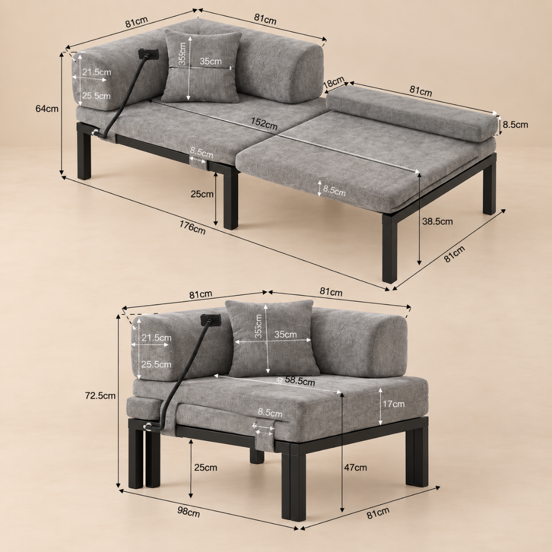 Fauteuil Futon Convertible Gris en Bois