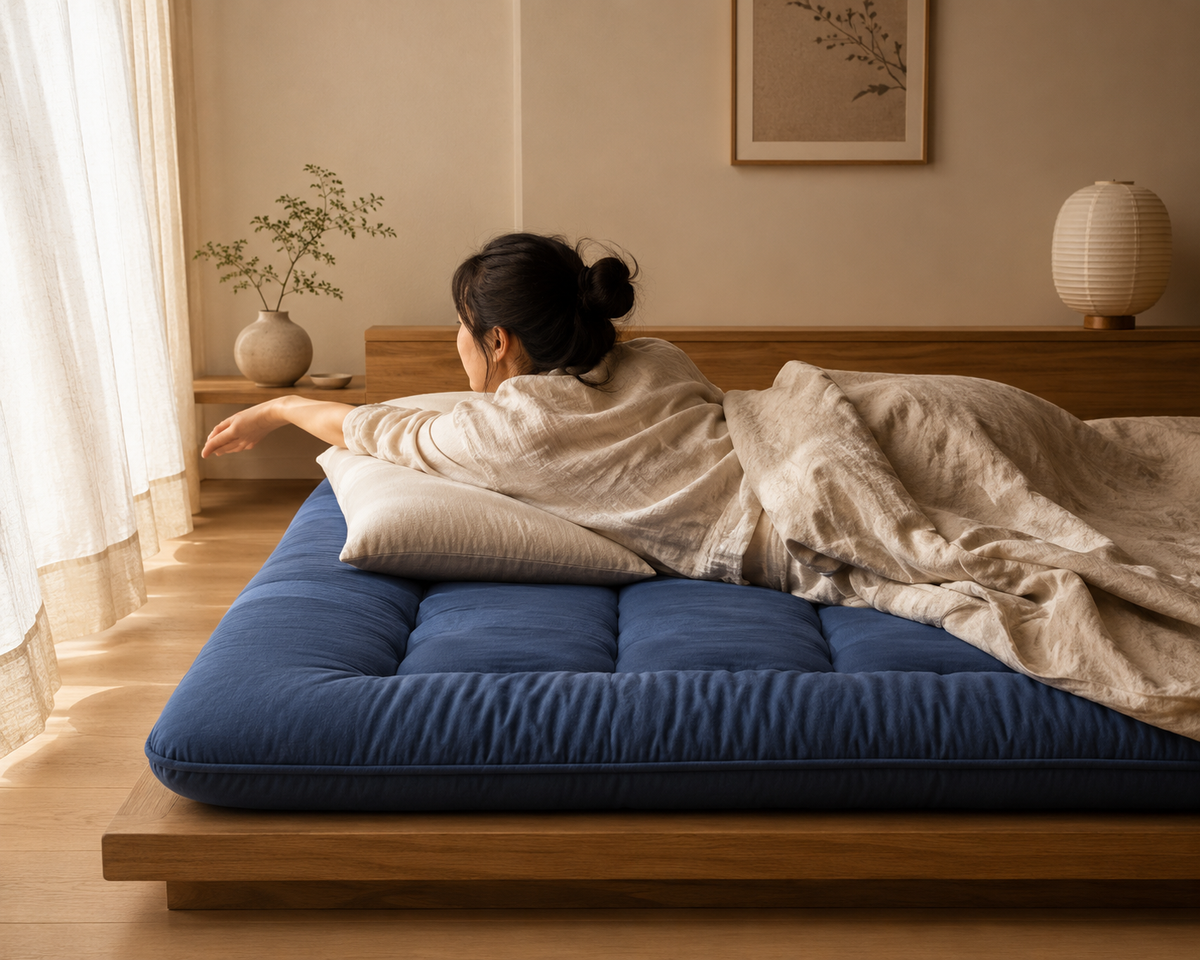 Matelas Futon Japonais Bleu en Coton