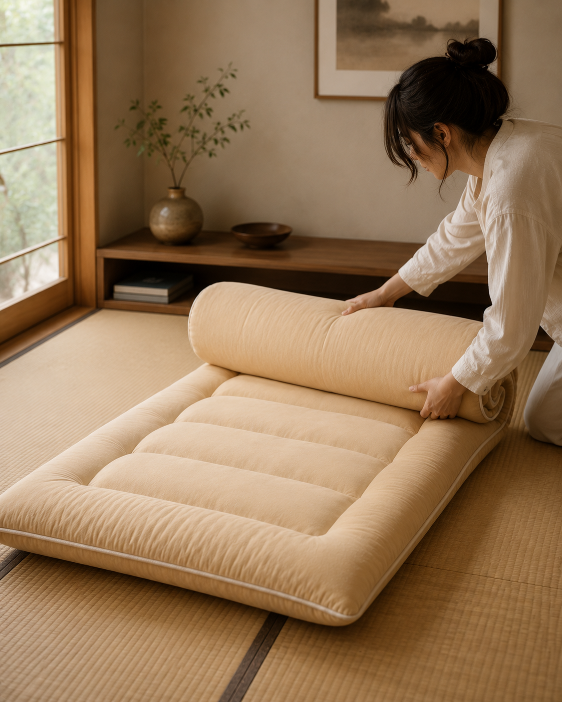 Matelas Futon Japonais Beige en Coton