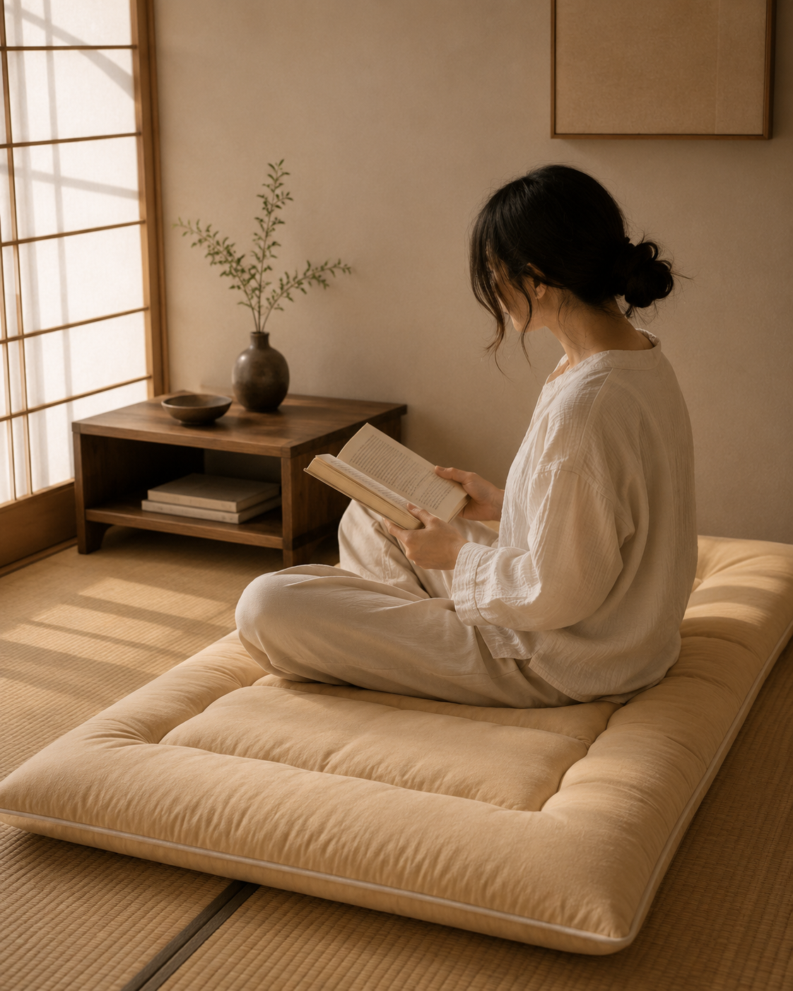 Matelas Futon Japonais Beige en Coton