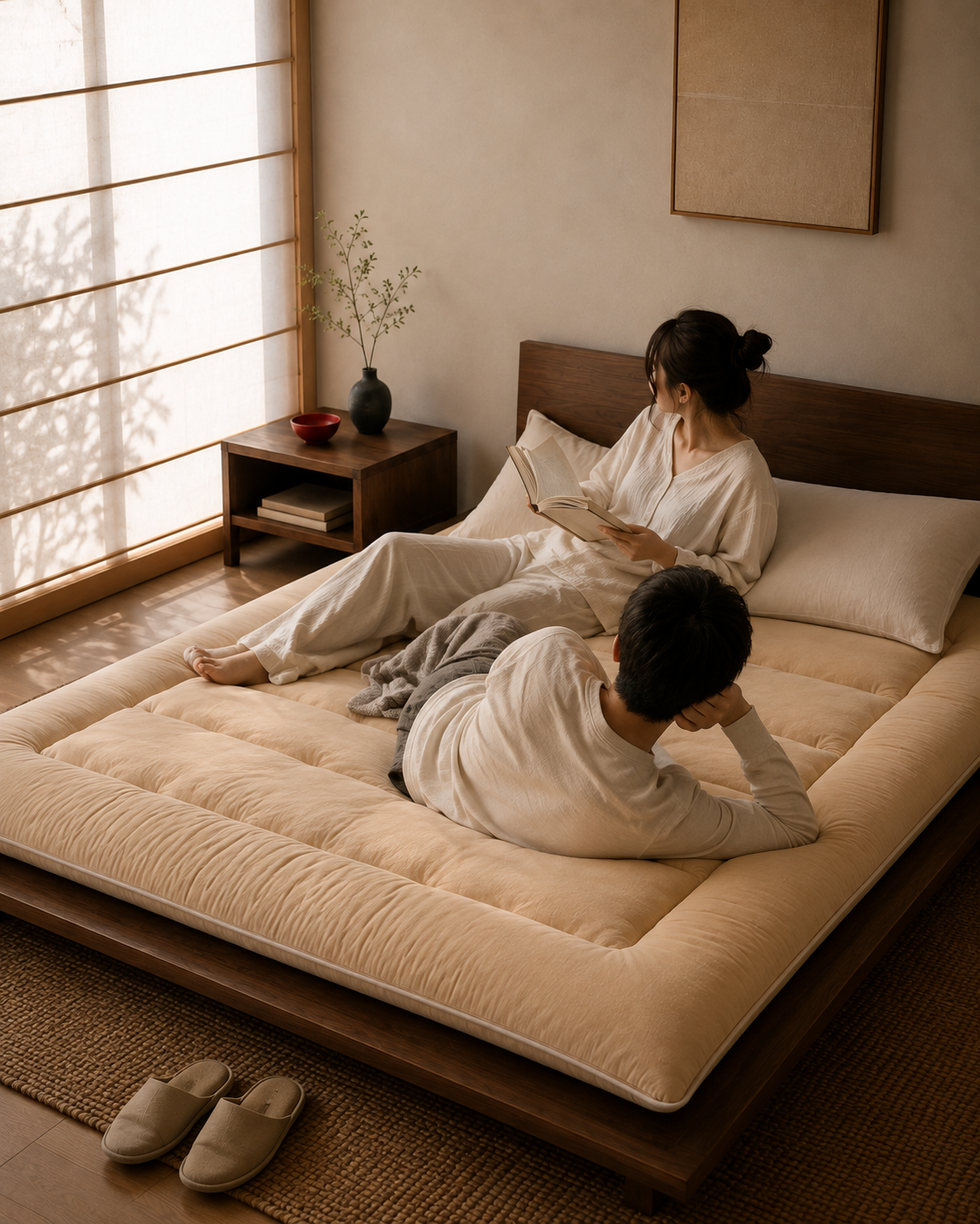 Matelas Futon Japonais Beige en Coton